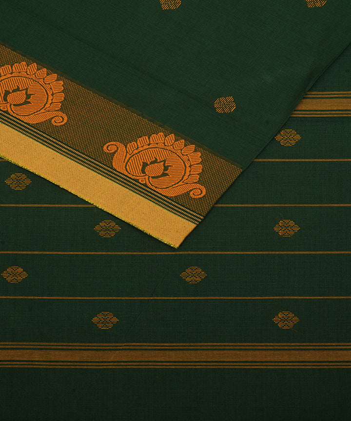 Dark green cotton handwoven venkatagiri saree