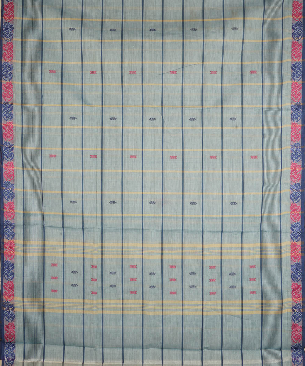 Pale blue striped cotton handwoven venkatagiri saree