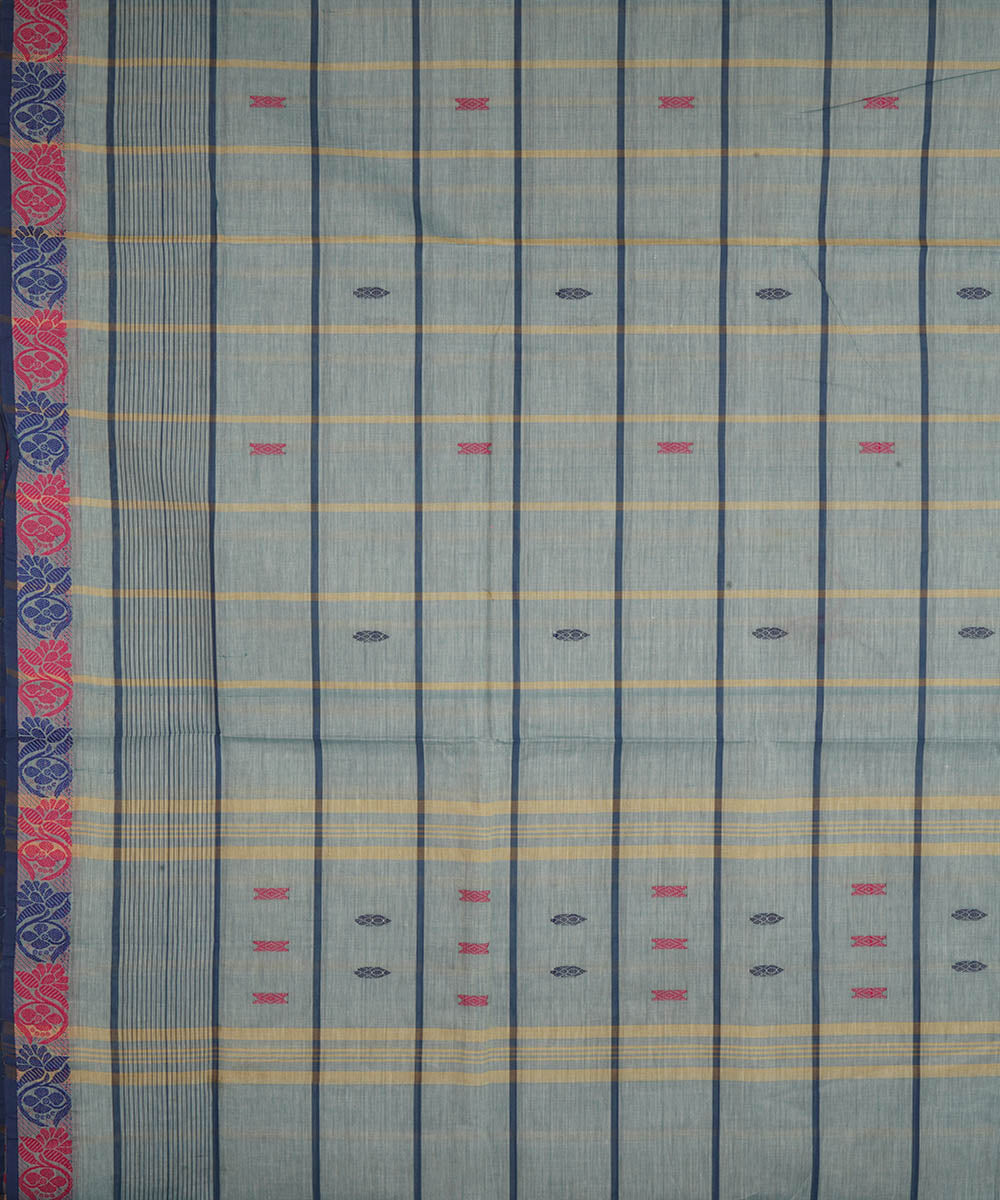 Pale blue striped cotton handwoven venkatagiri saree