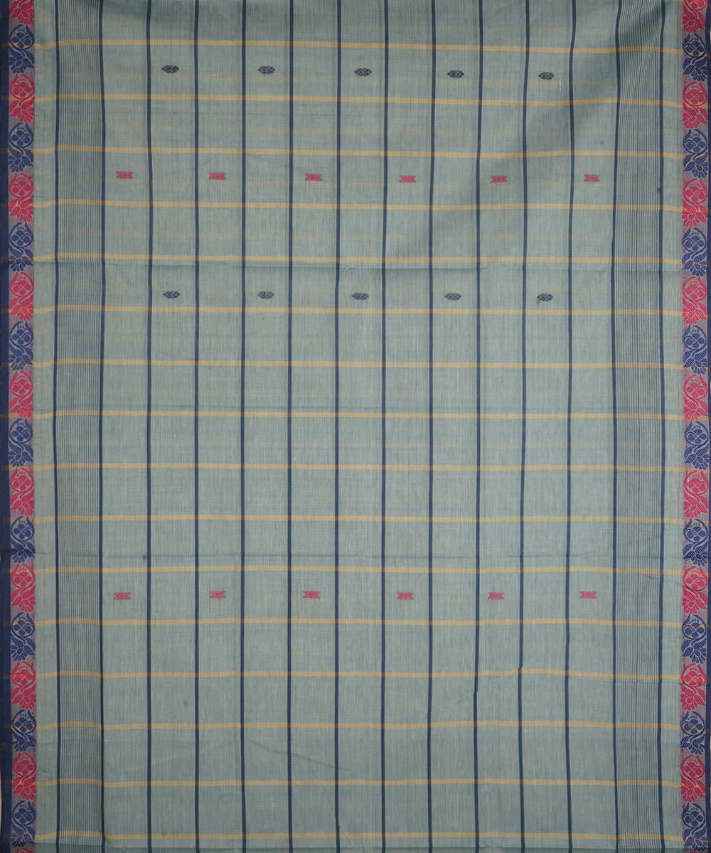 Pale blue striped cotton handwoven venkatagiri saree