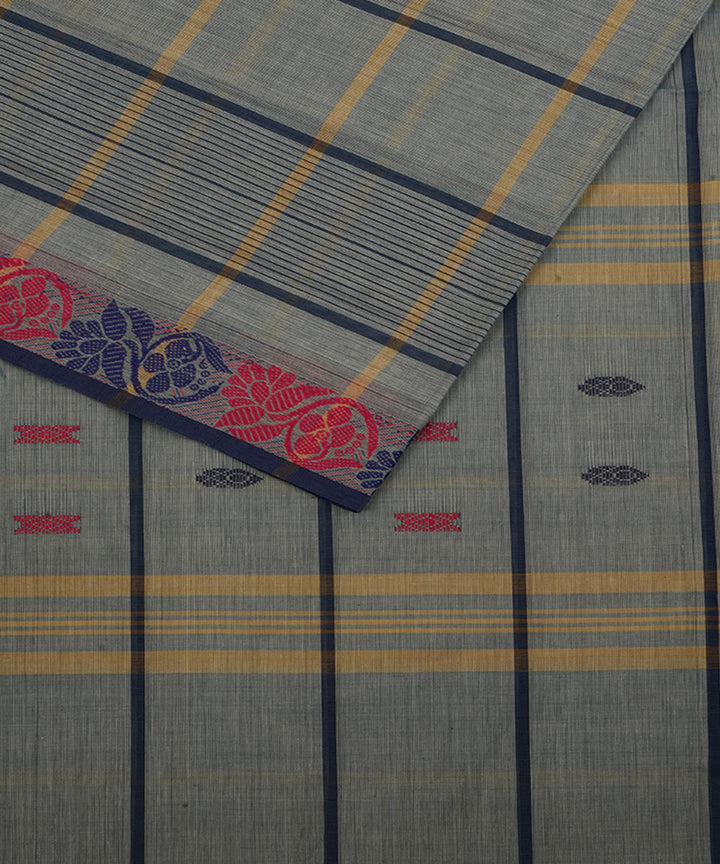 Pale blue striped cotton handwoven venkatagiri saree