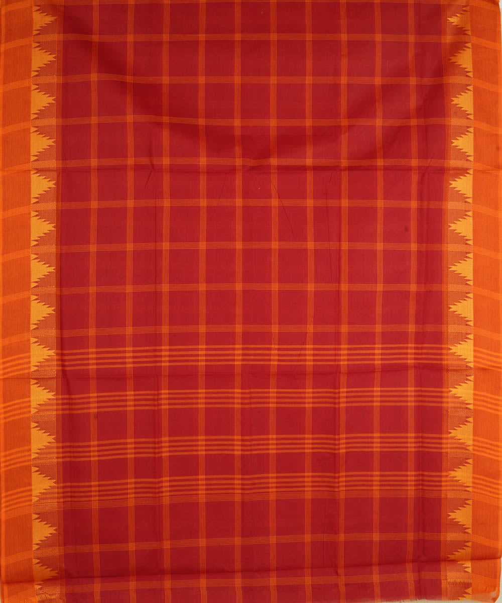 Red checks cotton handwoven venkatagiri saree