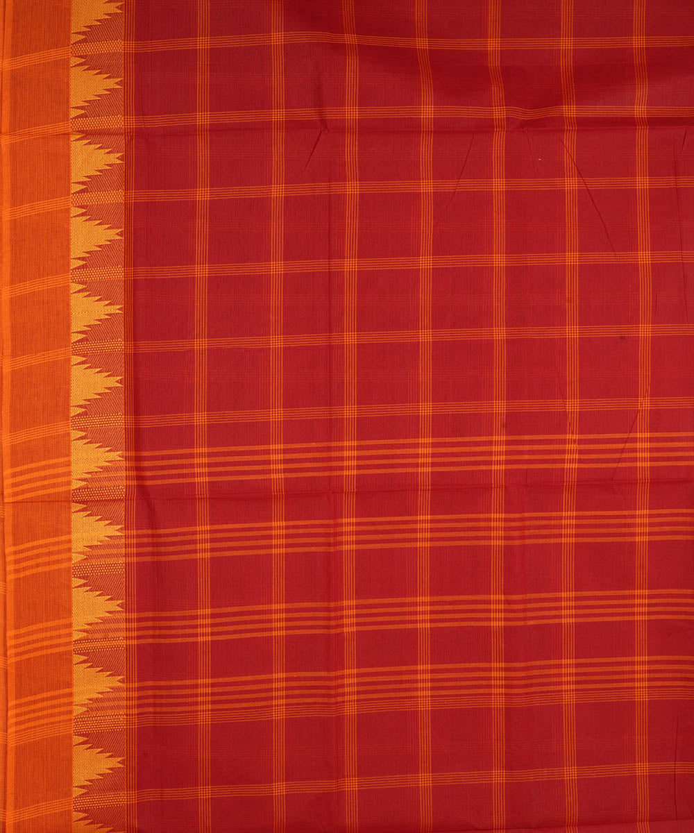 Red checks cotton handwoven venkatagiri saree