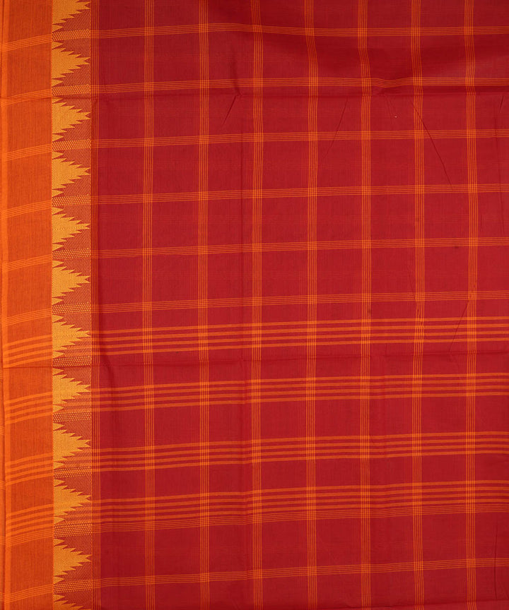Red checks cotton handwoven venkatagiri saree