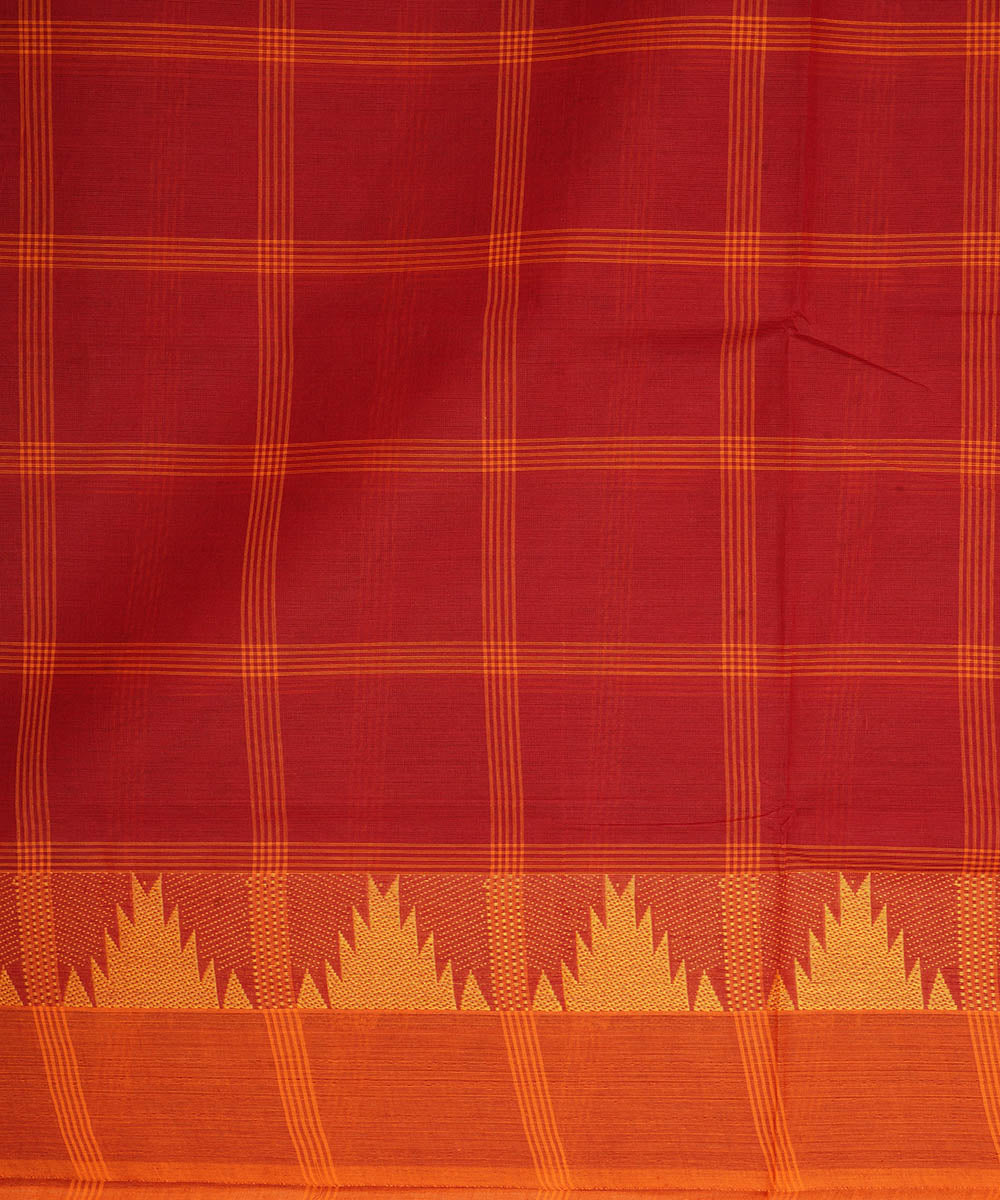 Red checks cotton handwoven venkatagiri saree