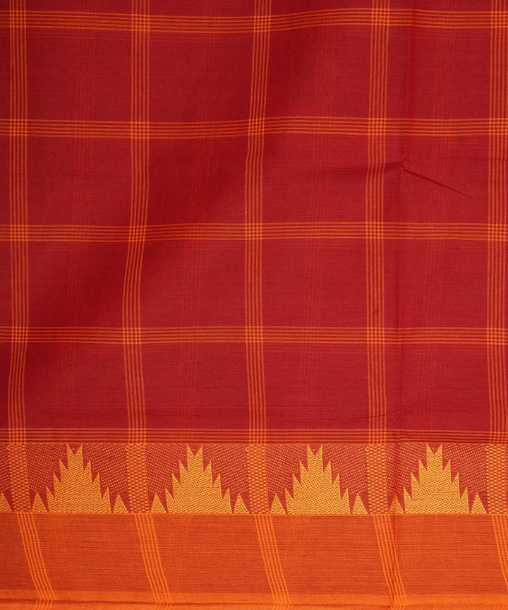 Red checks cotton handwoven venkatagiri saree