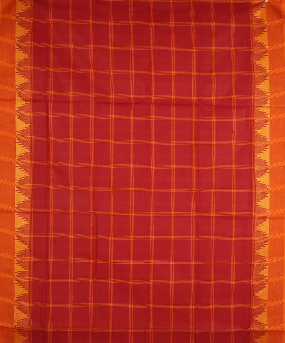 Red checks cotton handwoven venkatagiri saree