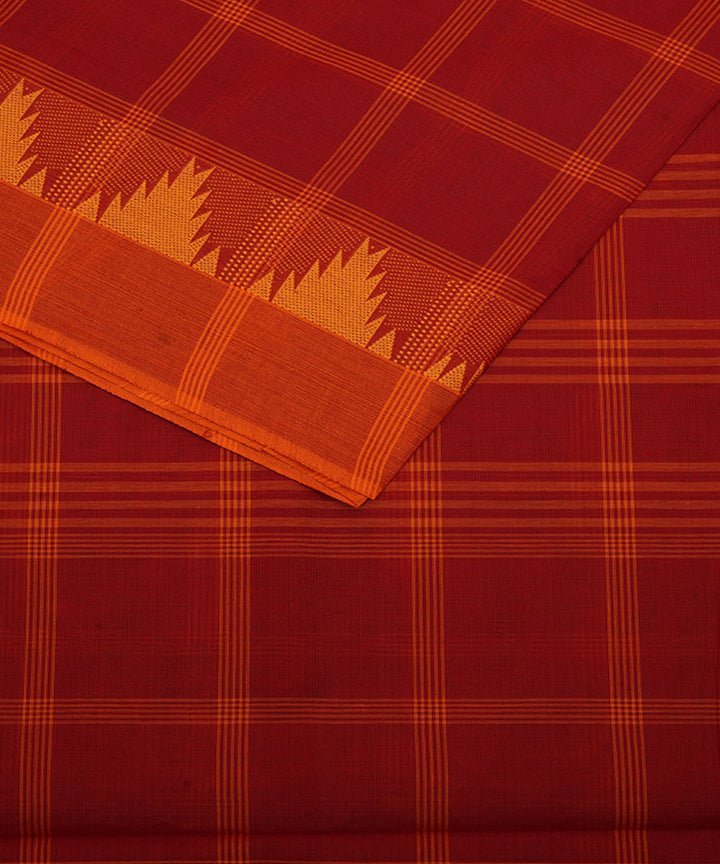 Red checks cotton handwoven venkatagiri saree