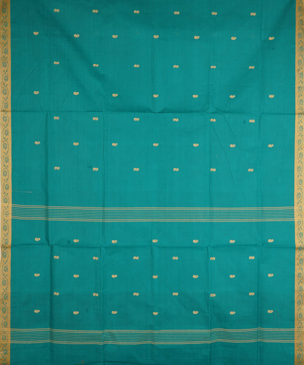 Blue green cotton handwoven venkatagiri saree