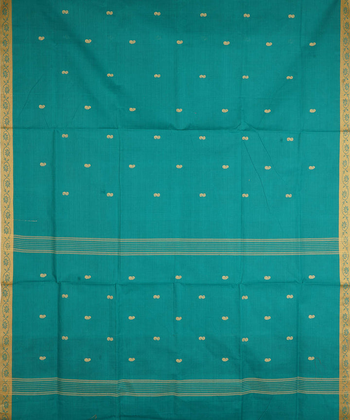 Blue green cotton handwoven venkatagiri saree