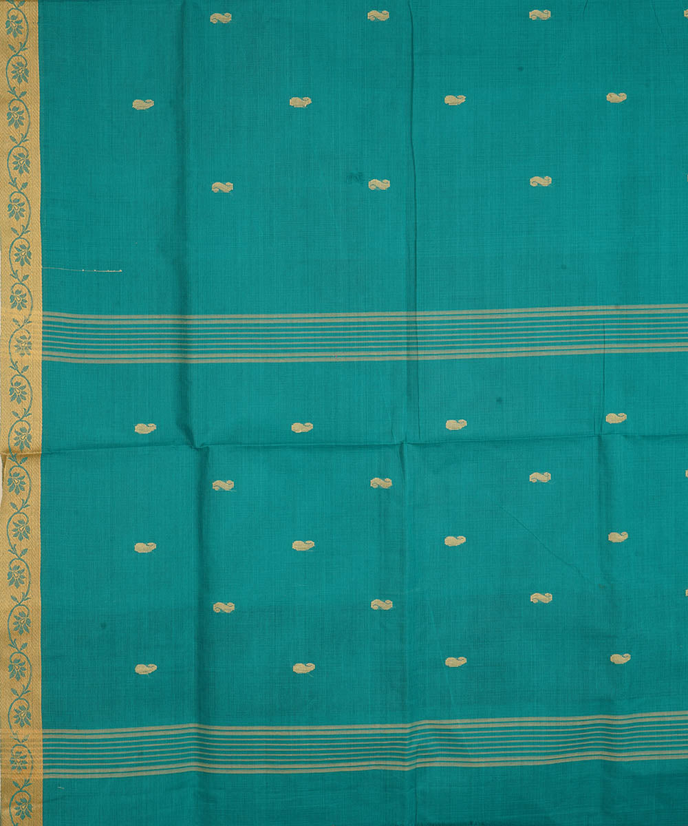 Blue green cotton handwoven venkatagiri saree
