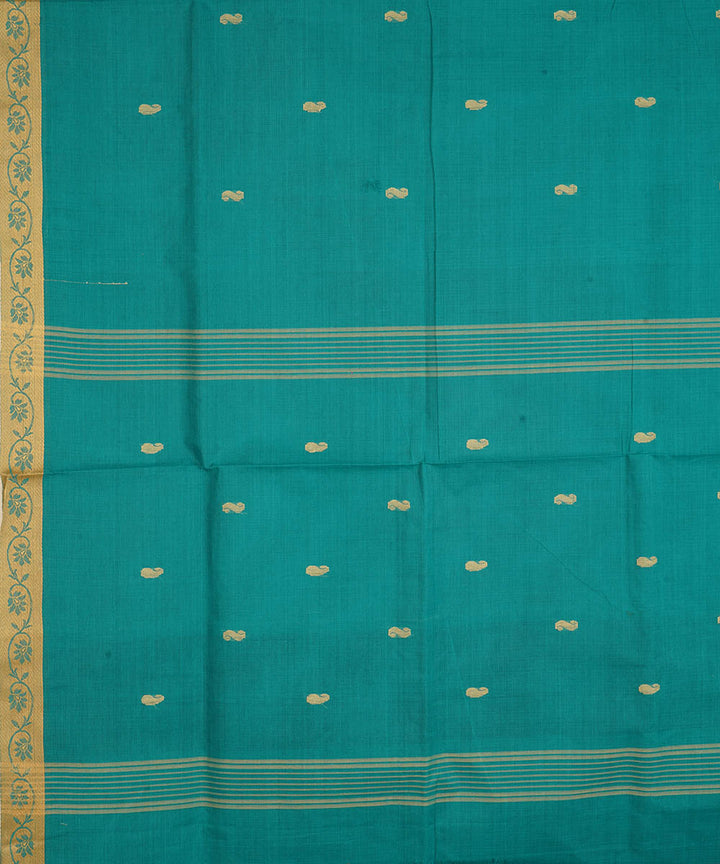 Blue green cotton handwoven venkatagiri saree