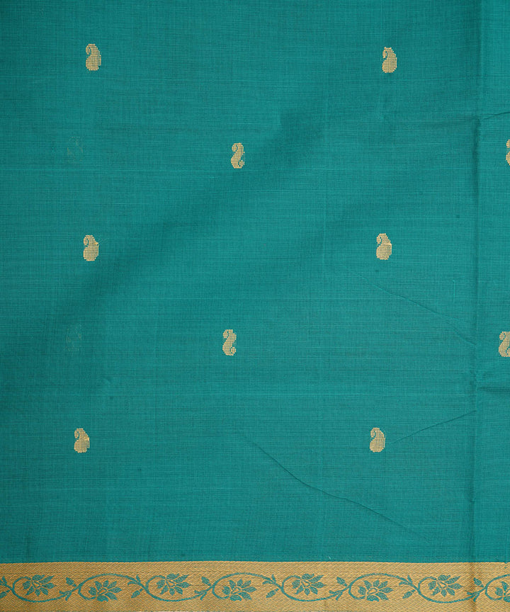 Blue green cotton handwoven venkatagiri saree