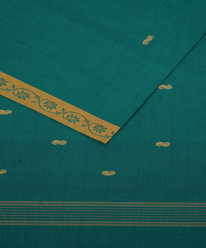 Blue green cotton handwoven venkatagiri saree