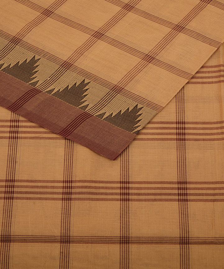 Beige checks cotton handwoven venkatagiri saree