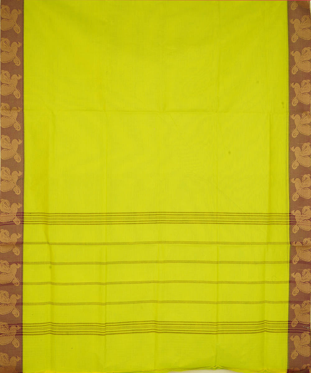 Lime green cotton handwoven venkatagiri saree