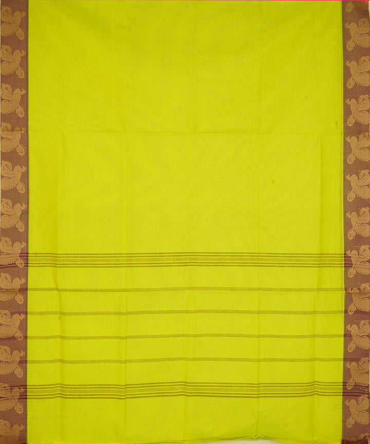 Lime green cotton handwoven venkatagiri saree