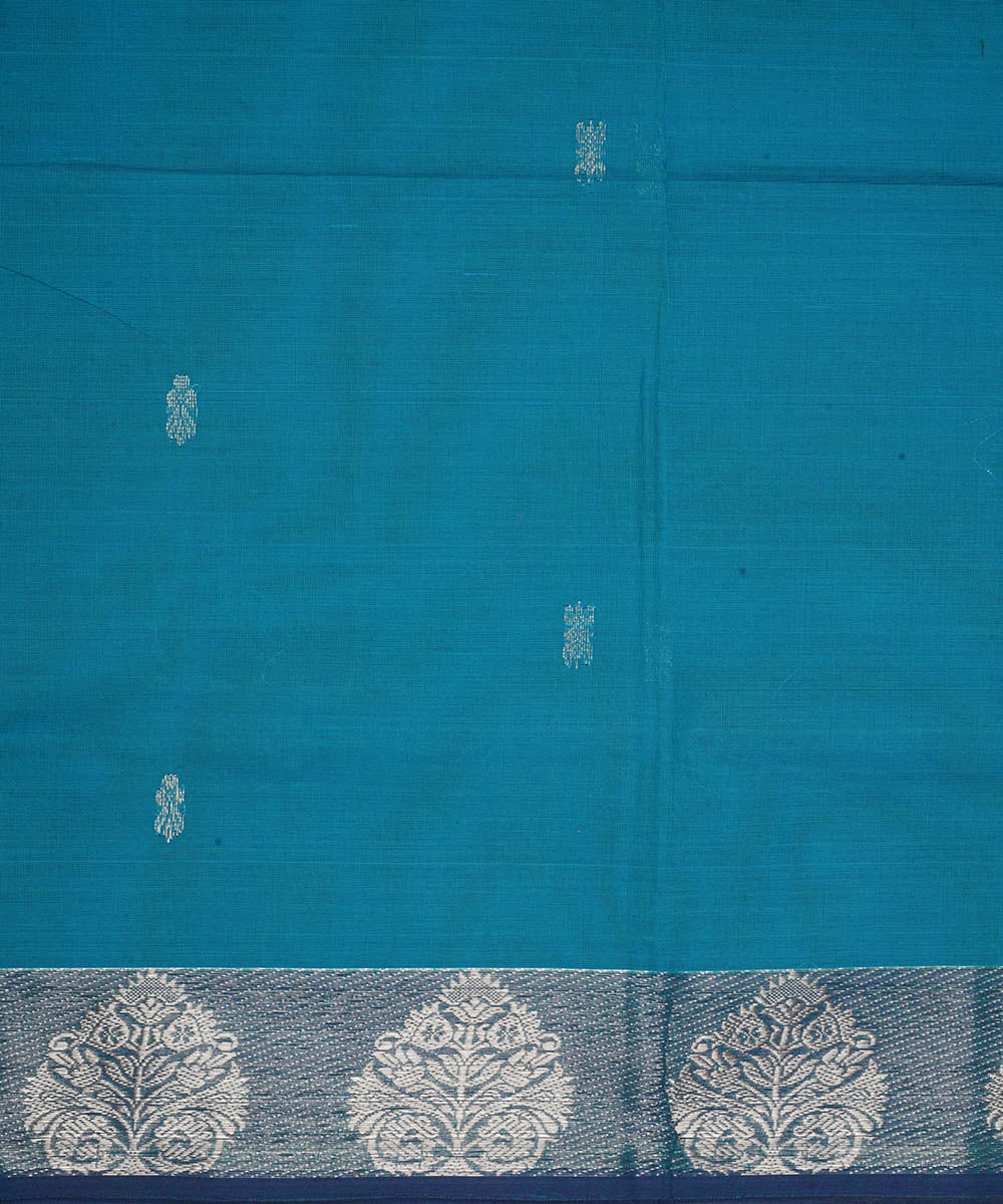 Blue with silver zari cotton handwoven venkatagiri saree