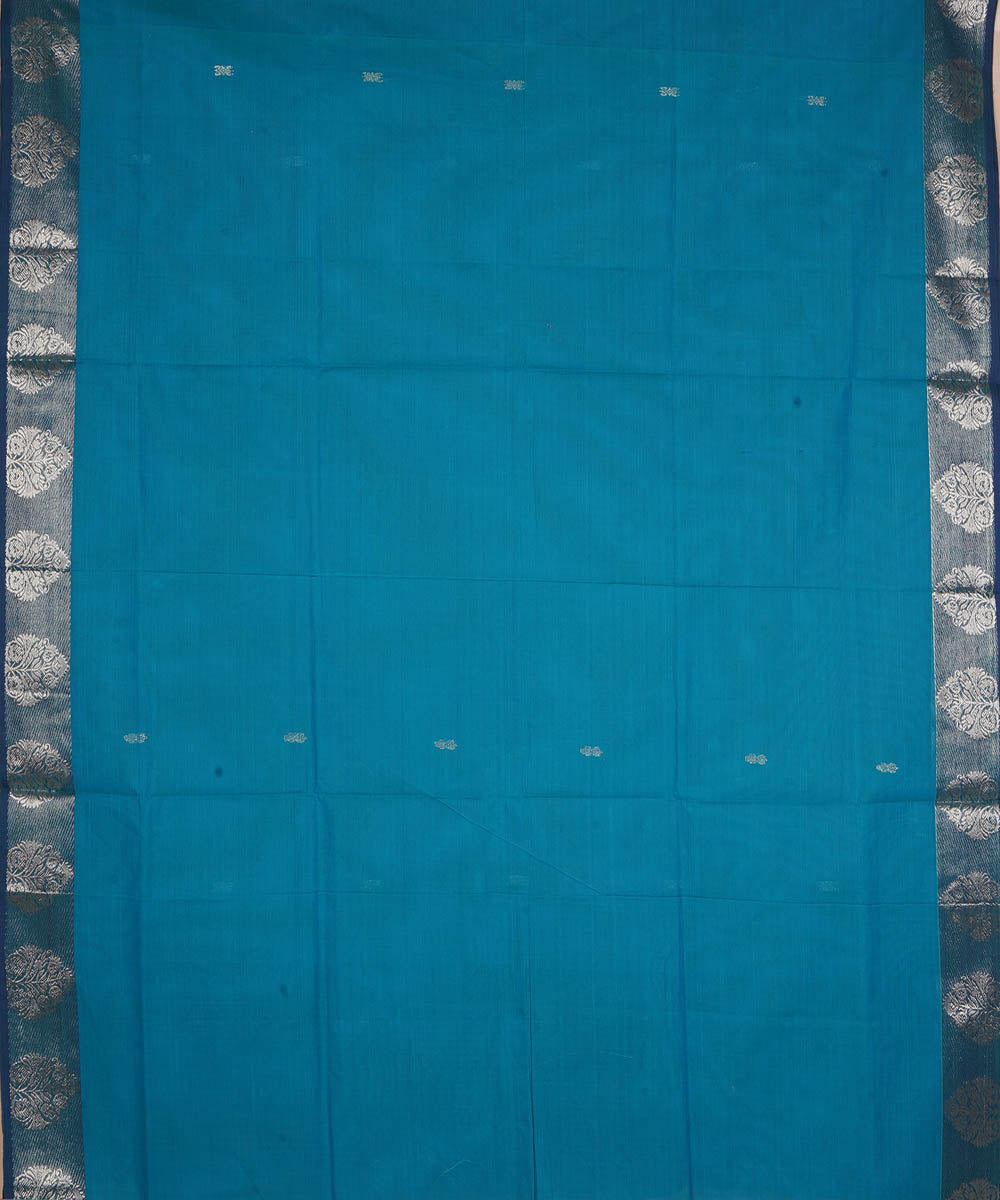 Blue with silver zari cotton handwoven venkatagiri saree