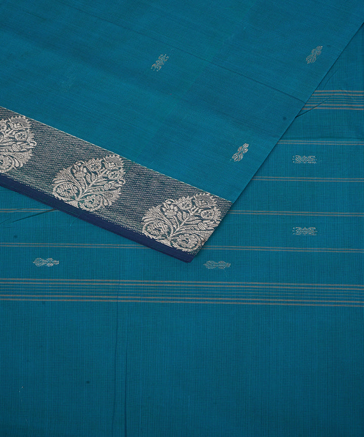 Blue with silver zari cotton handwoven venkatagiri saree
