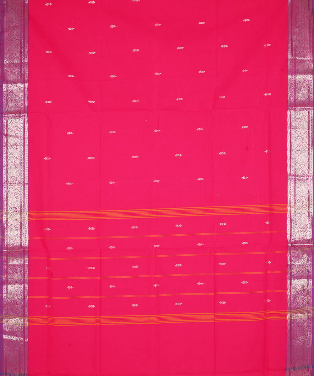 Dark pink with silver zari cotton handwoven venkatagiri saree