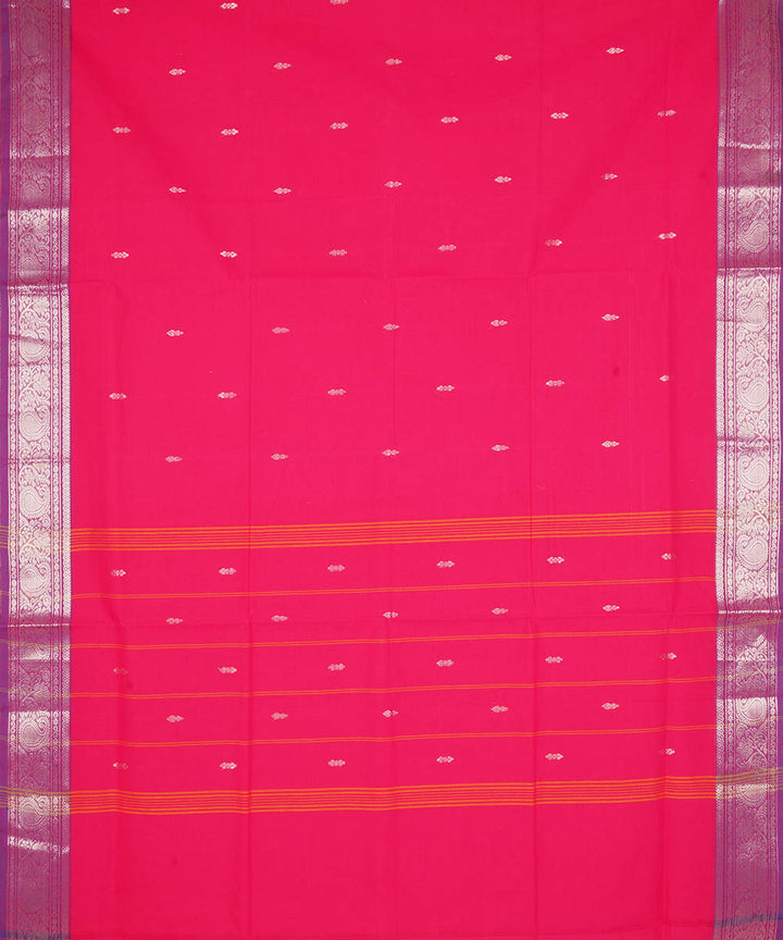 Dark pink with silver zari cotton handwoven venkatagiri saree