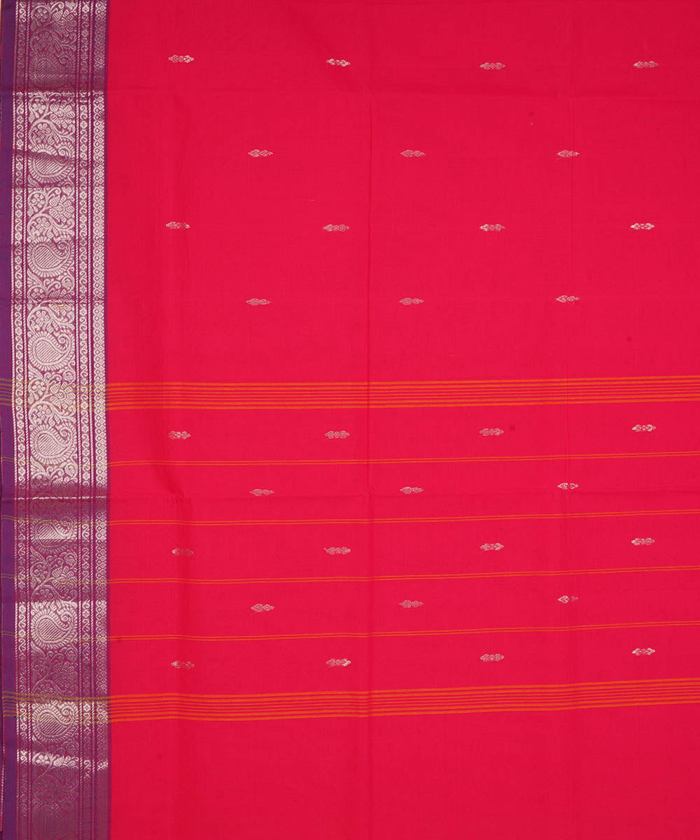 Dark pink with silver zari cotton handwoven venkatagiri saree