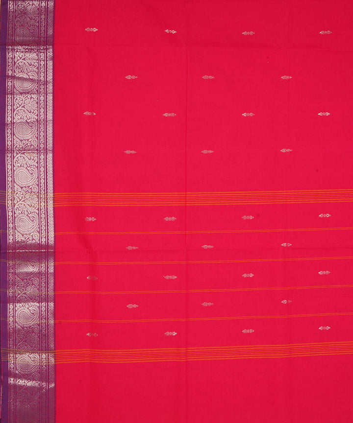 Dark pink with silver zari cotton handwoven venkatagiri saree