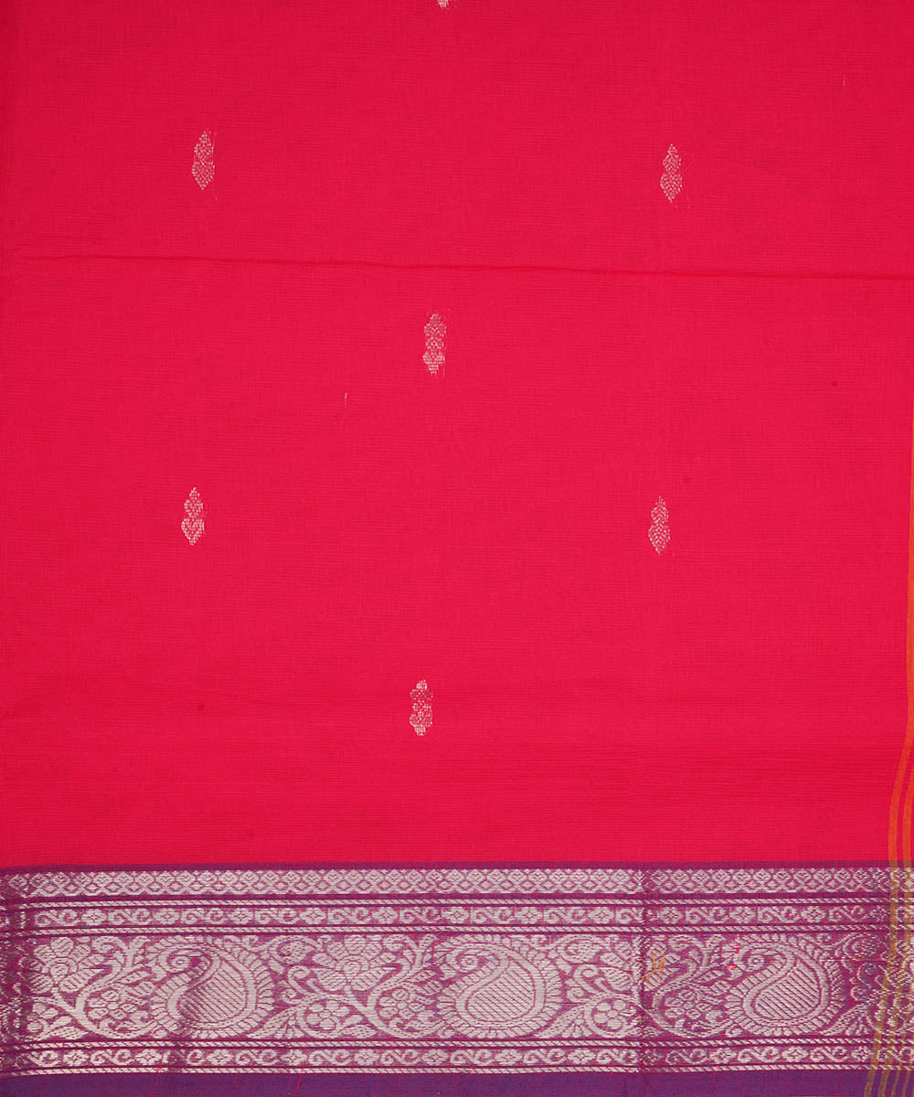 Dark pink with silver zari cotton handwoven venkatagiri saree
