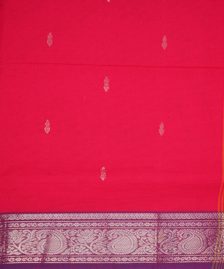 Dark pink with silver zari cotton handwoven venkatagiri saree