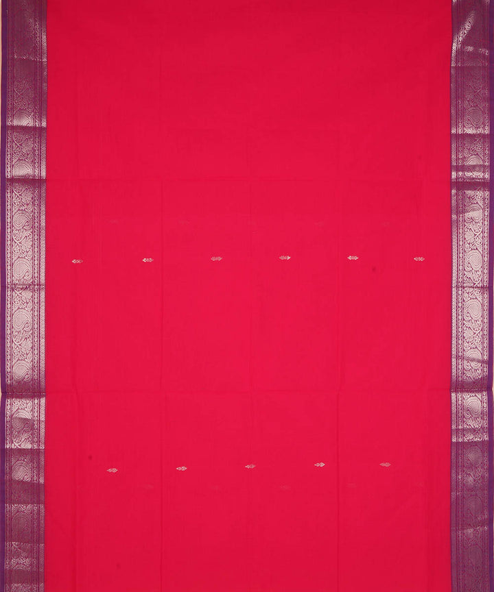 Dark pink with silver zari cotton handwoven venkatagiri saree