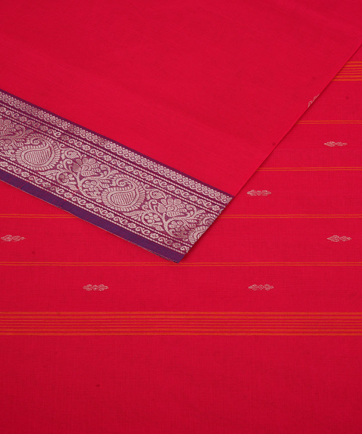 Dark pink with silver zari cotton handwoven venkatagiri saree