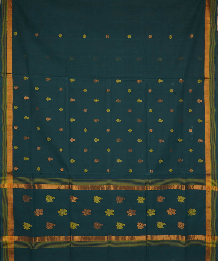 Dark blue green cotton handwoven venkatagiri saree