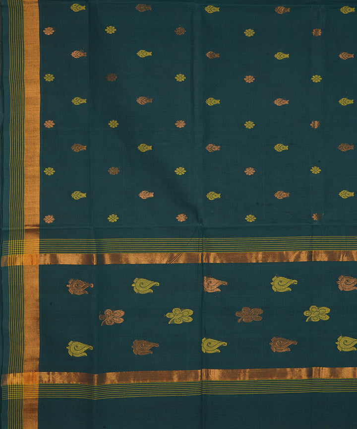 Dark blue green cotton handwoven venkatagiri saree