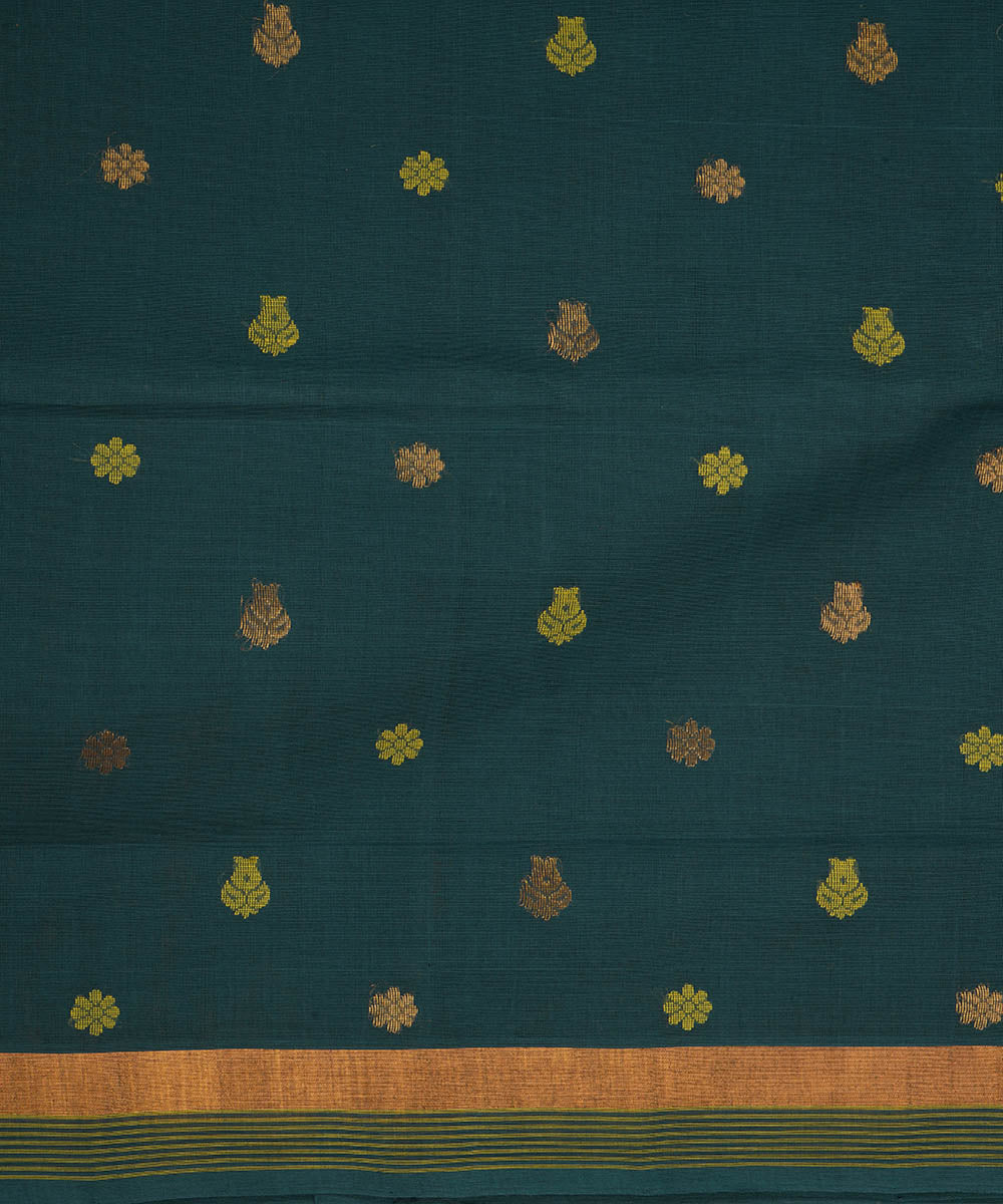 Dark blue green cotton handwoven venkatagiri saree