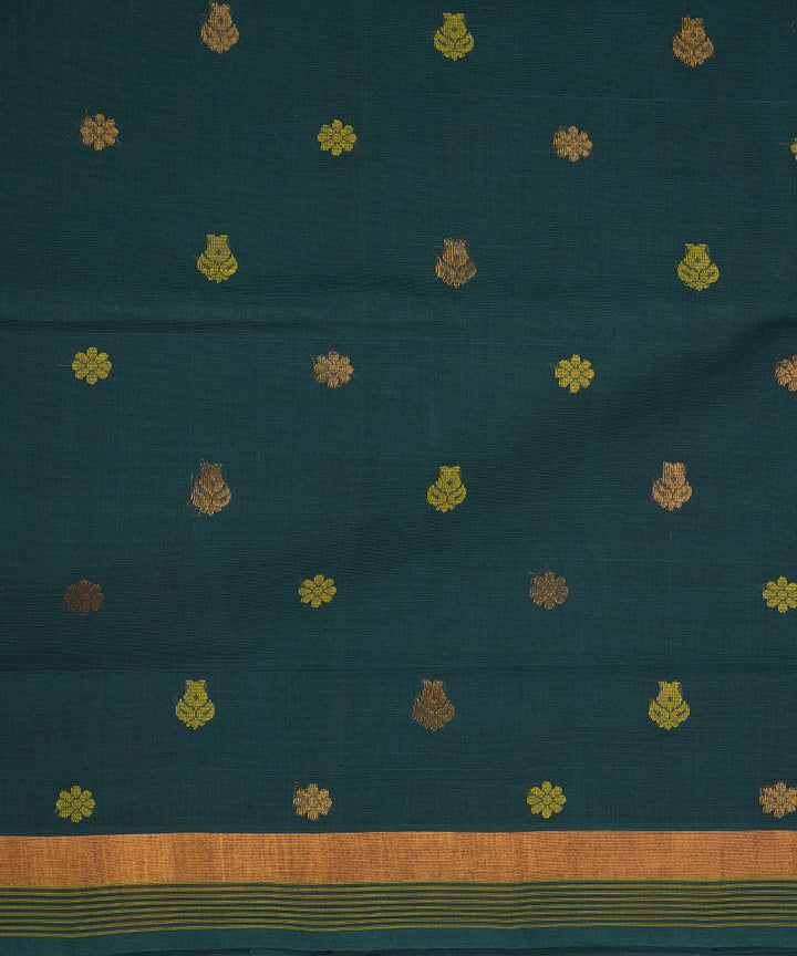 Dark blue green cotton handwoven venkatagiri saree