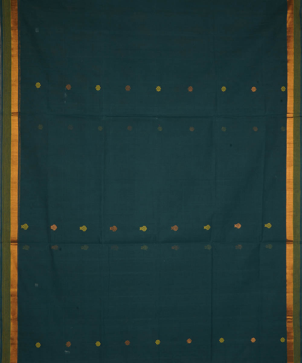 Dark blue green cotton handwoven venkatagiri saree
