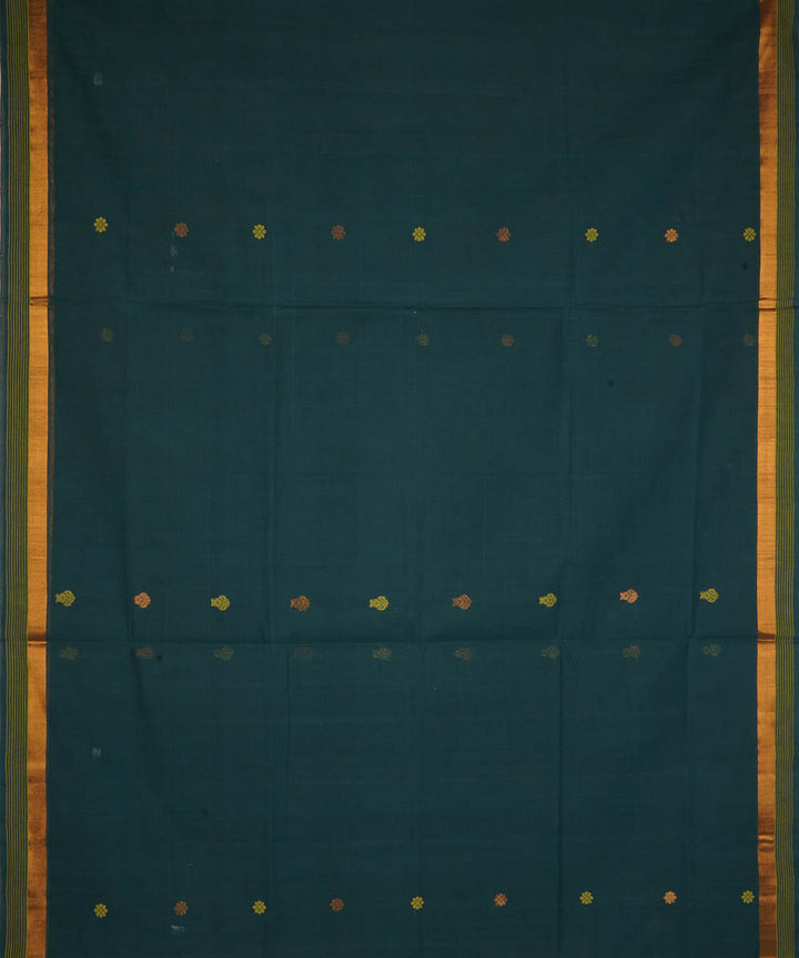 Dark blue green cotton handwoven venkatagiri saree