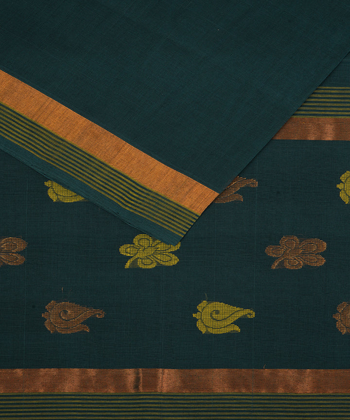 Dark blue green cotton handwoven venkatagiri saree