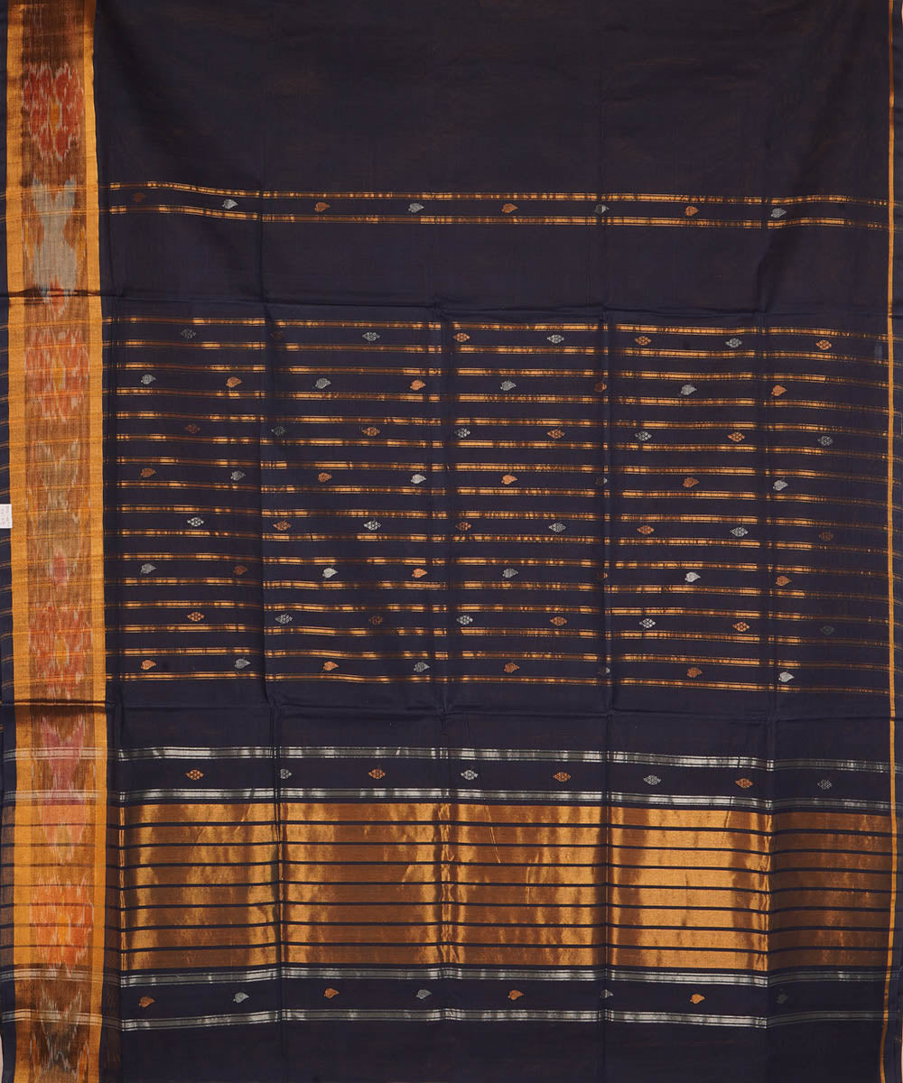 Dark navy blue cotton handwoven venkatagiri saree