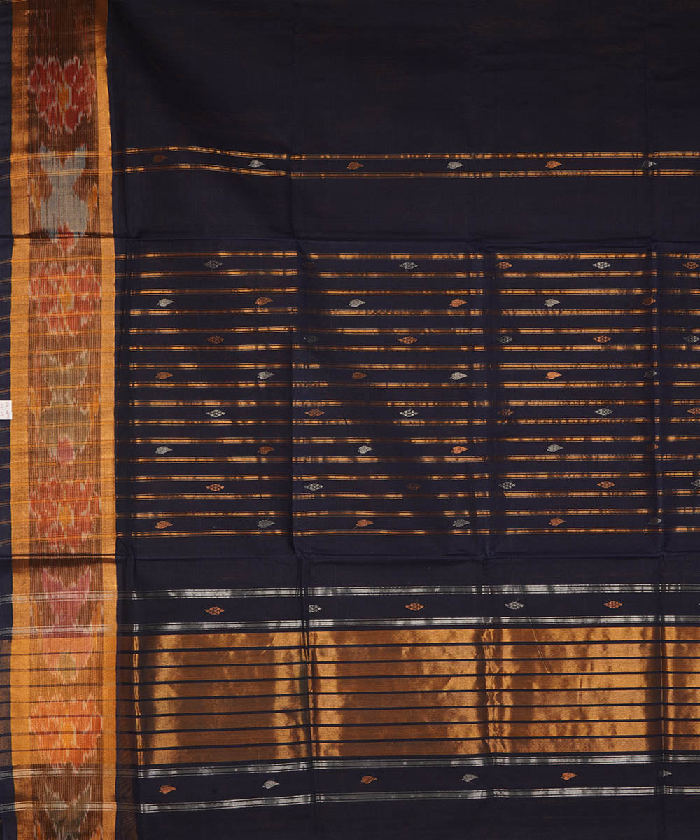 Dark navy blue cotton handwoven venkatagiri saree