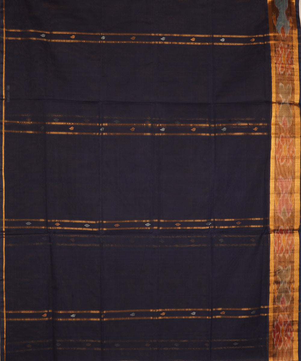 Dark navy blue cotton handwoven venkatagiri saree