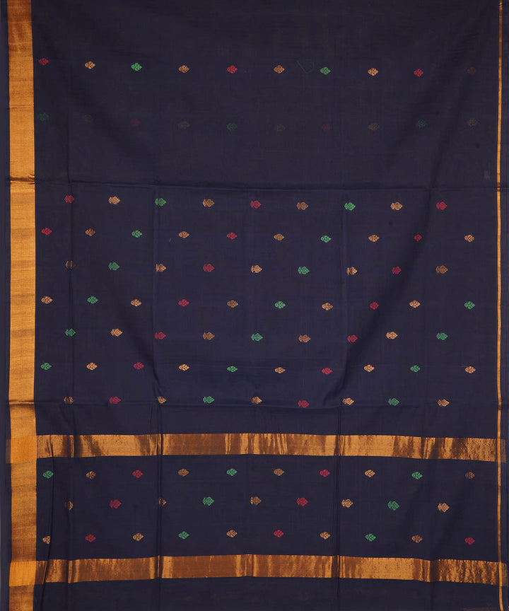 Dark navy blue cotton handloom venkatagiri saree