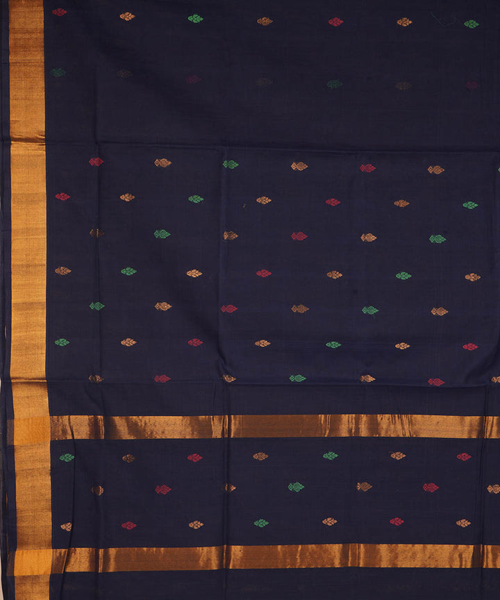Dark navy blue cotton handloom venkatagiri saree