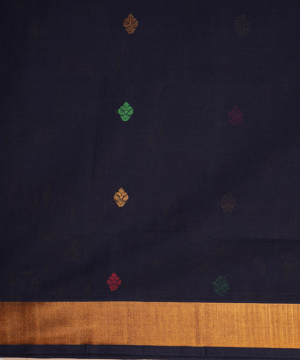 Dark navy blue cotton handloom venkatagiri saree