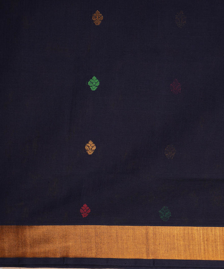 Dark navy blue cotton handloom venkatagiri saree