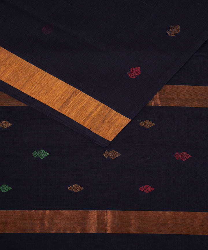 Dark navy blue cotton handloom venkatagiri saree