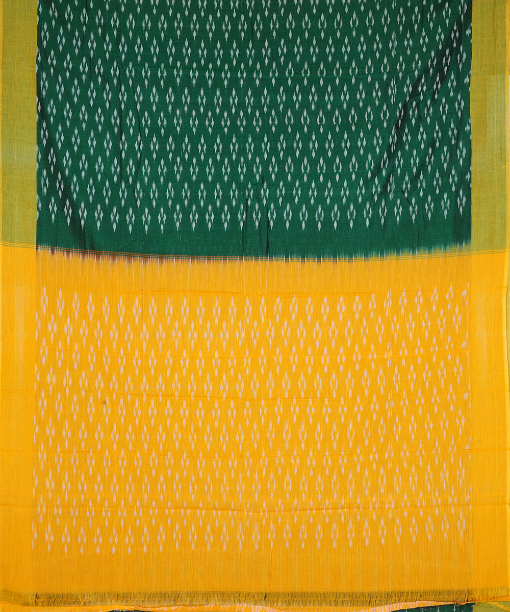 Dark green handwoven cotton pochampally ikat saree