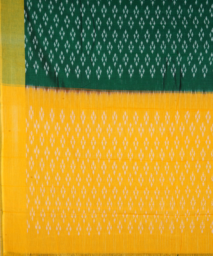 Dark green handwoven cotton pochampally ikat saree