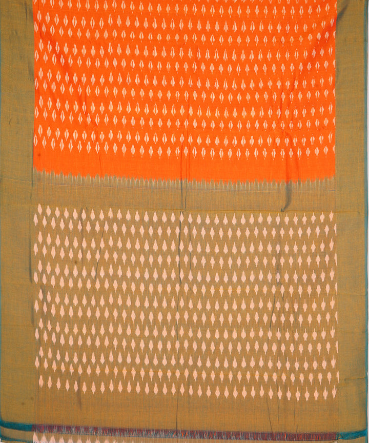 Orange hand woven cotton pochampally ikat saree